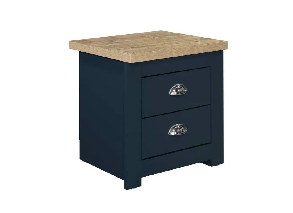 Birlea Pair of Bedside Cabinet Highgate 2 Drawer Chest Farmhouse Style Navy in Blue 5