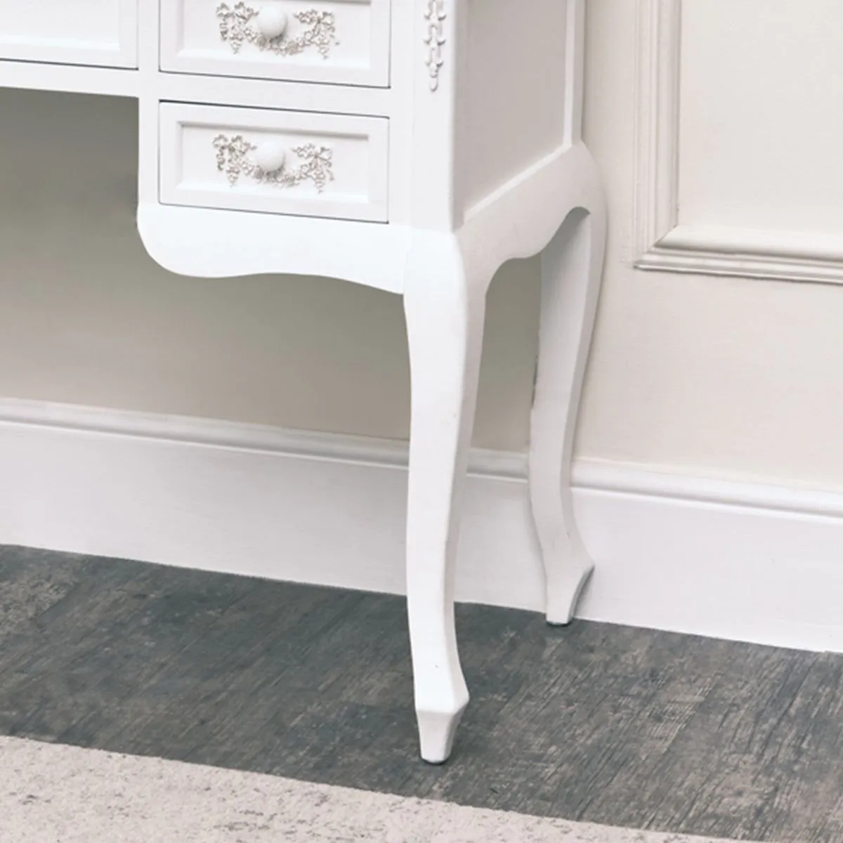 Melody Maison Antique White Dressing Table Desk With Triple Mirror - Pays Blanc Range 4