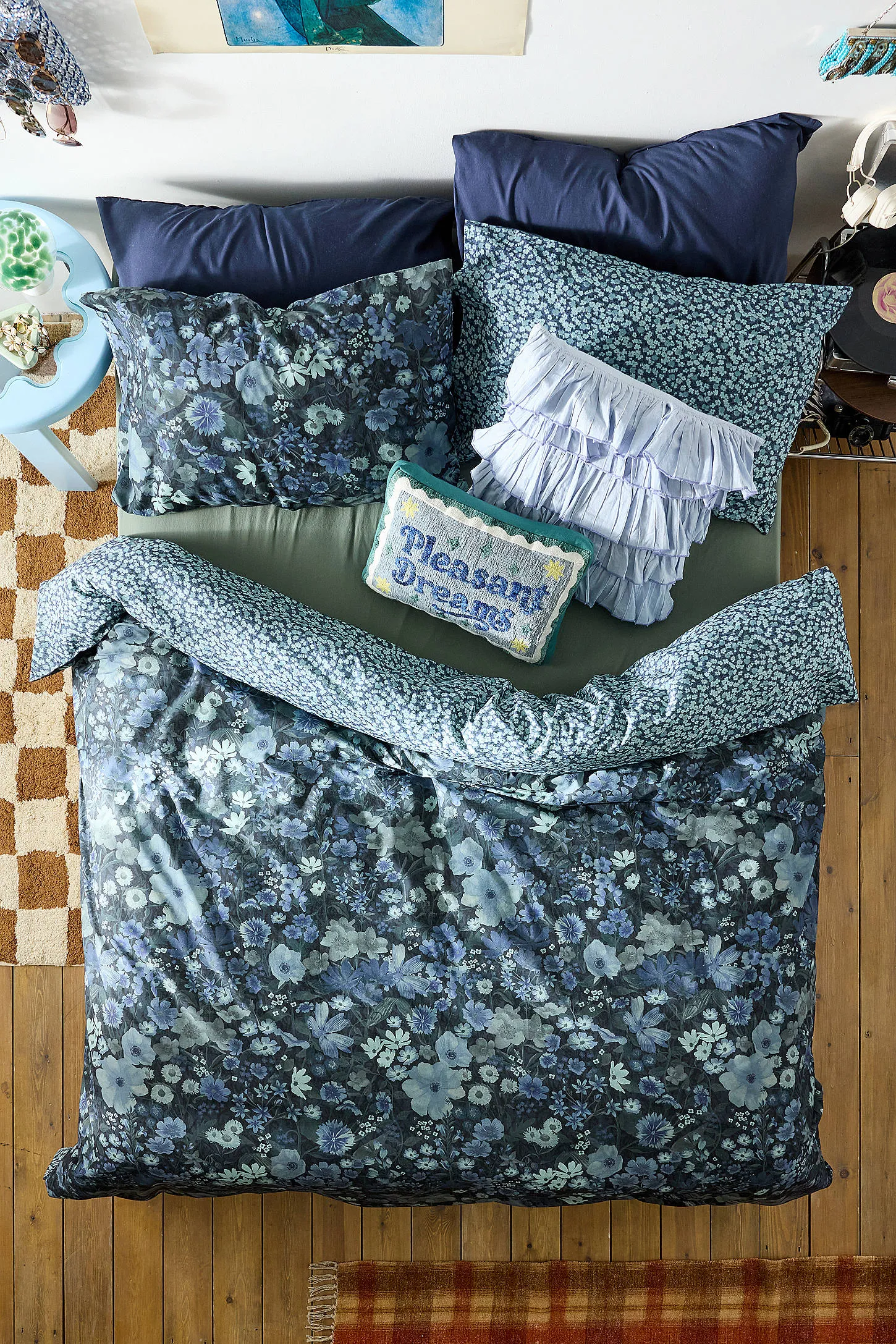 Blue Marti Floral Duvet Set - Blue Single