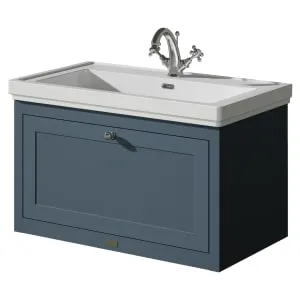 Bayswater Hartleigh Stiffkey Blue Traditional Wall Hung Vanity Unit & 1 Tap Hole Traditional Recessed Basin - 800mm 2