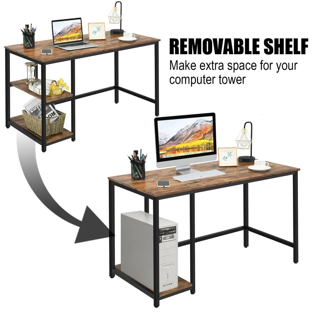 Costway 120x60cm Computer Desk Industrial Writing Table w/Storage Shelves in Brown 5