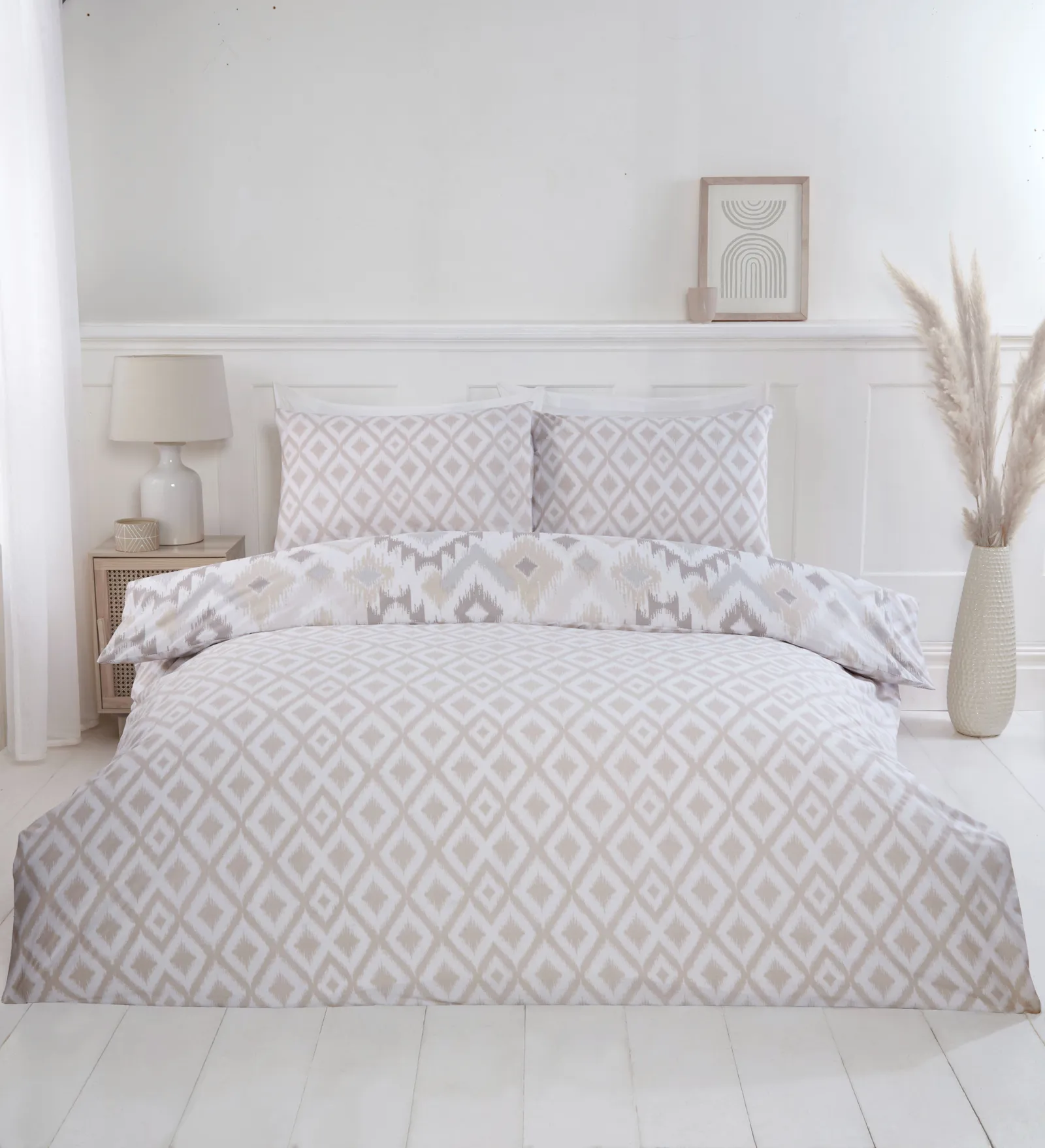 Rapport Home Ikat Bohemian Reversible Polycotton Duvet Cover Set With Pillowcase in Natural 4