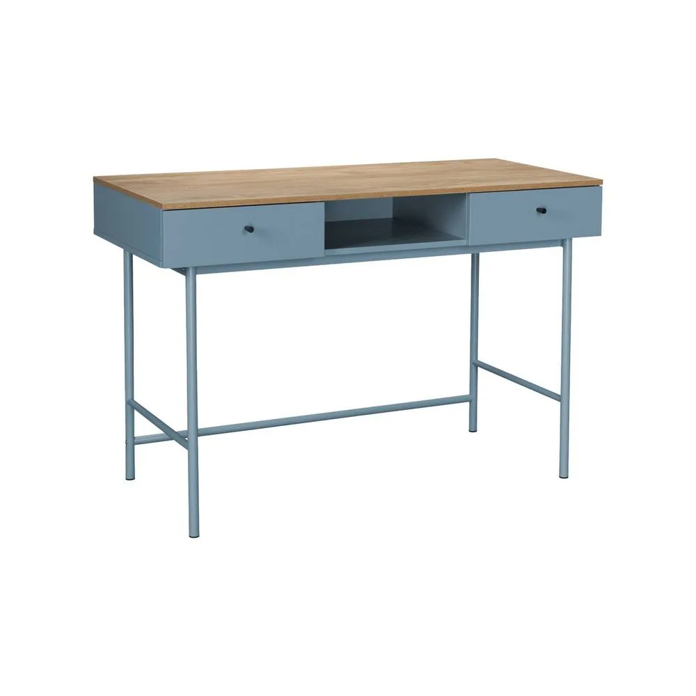 sweeek Wood decor & iron desk with 2 drawers & 1 compartment in Blue 2