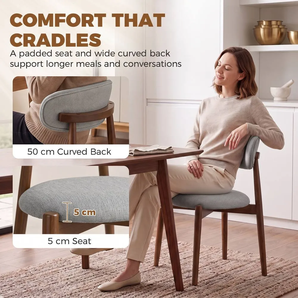 HOMCOM Dining Chairs Chenille Curved Backrest Set of 2 in Grey 6