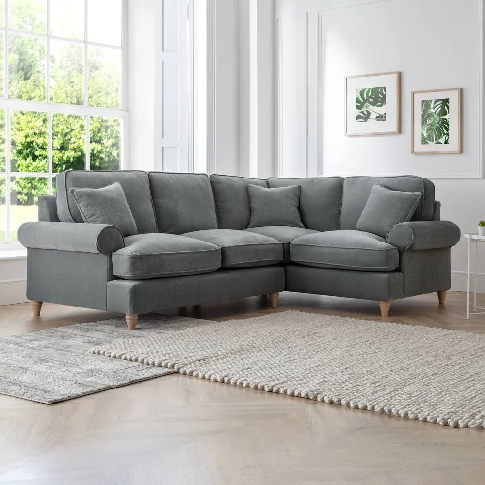 The Great Sofa Company Ezra Right Hand Velvet Corner Sofa - Scroll Arm in Charcoal 1