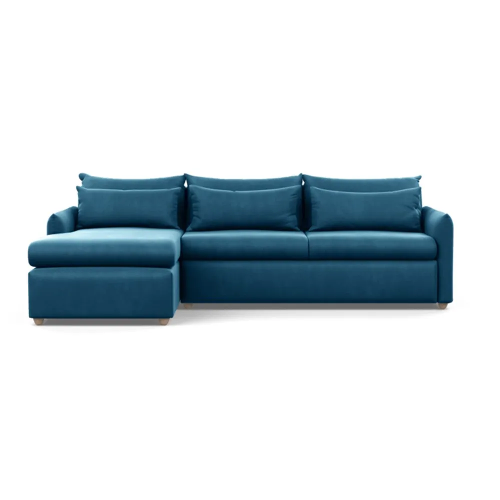 Heal's Pillow Large Left Hand Corner Chaise Varese Velvet Delft Natural Feet