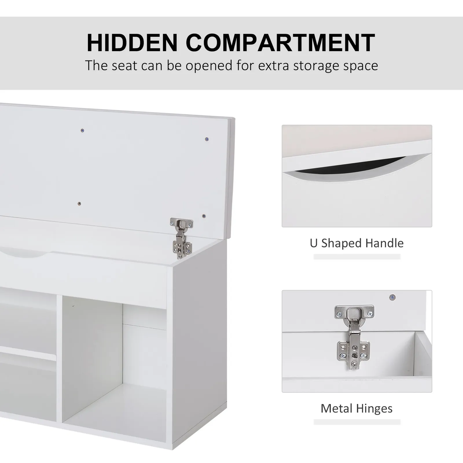 HOMCOM Wooden Shoes Cabinet Bench Hidden Storage Padded Seat in White 4
