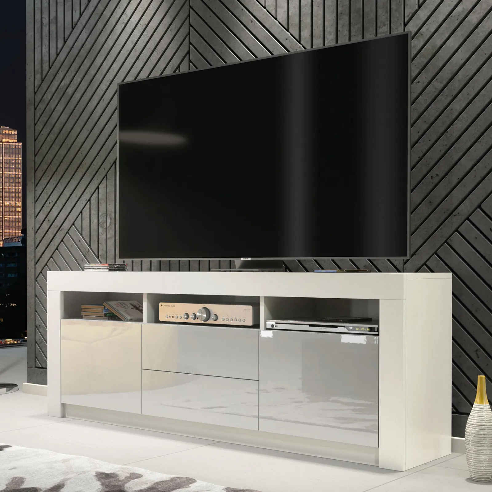Creative Furniture TV Unit 160cm Modern - White with High Gloss Grey Doors