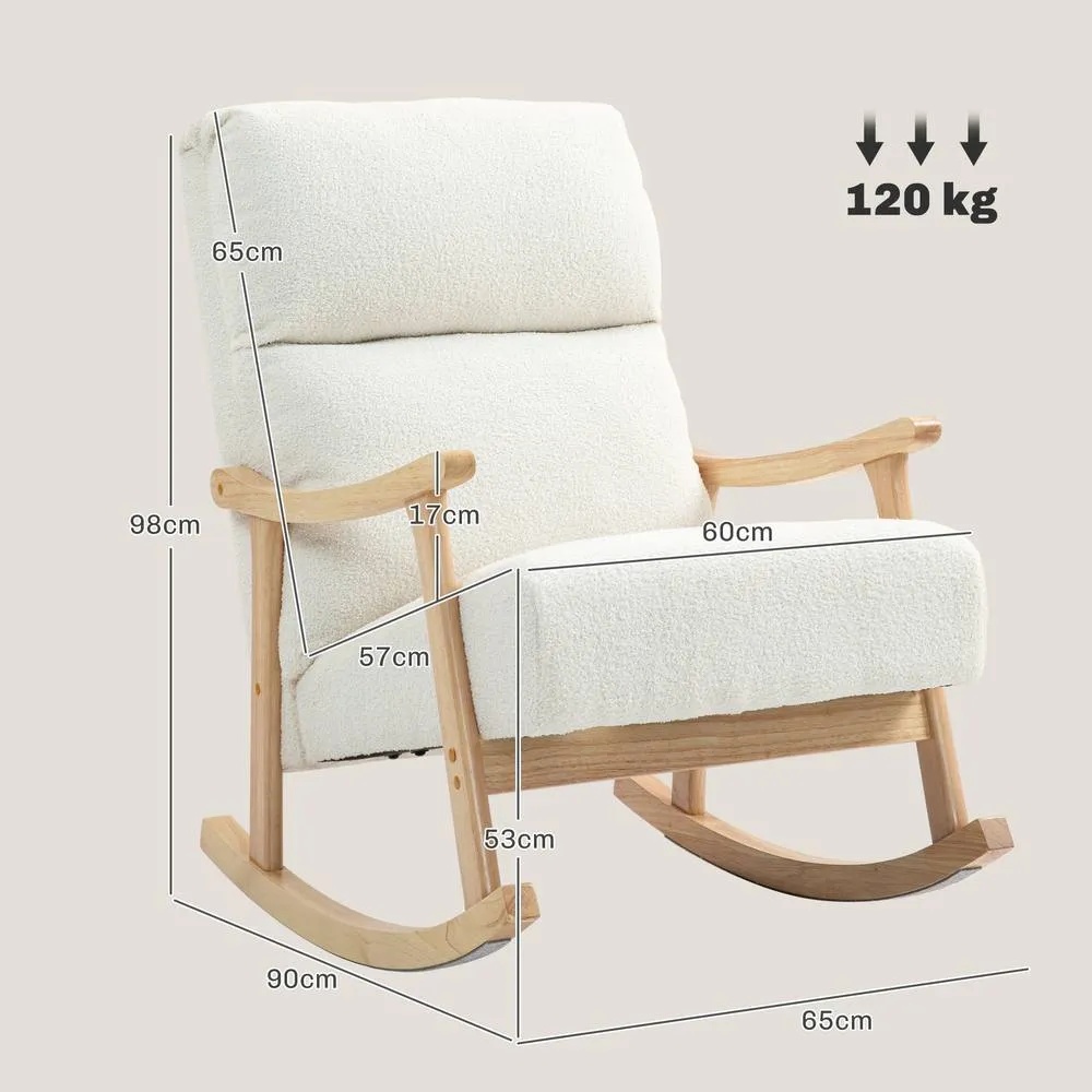 HOMCOM Rocking Chair, Teddy Fleece, High Back, Armrests, Cream White 3