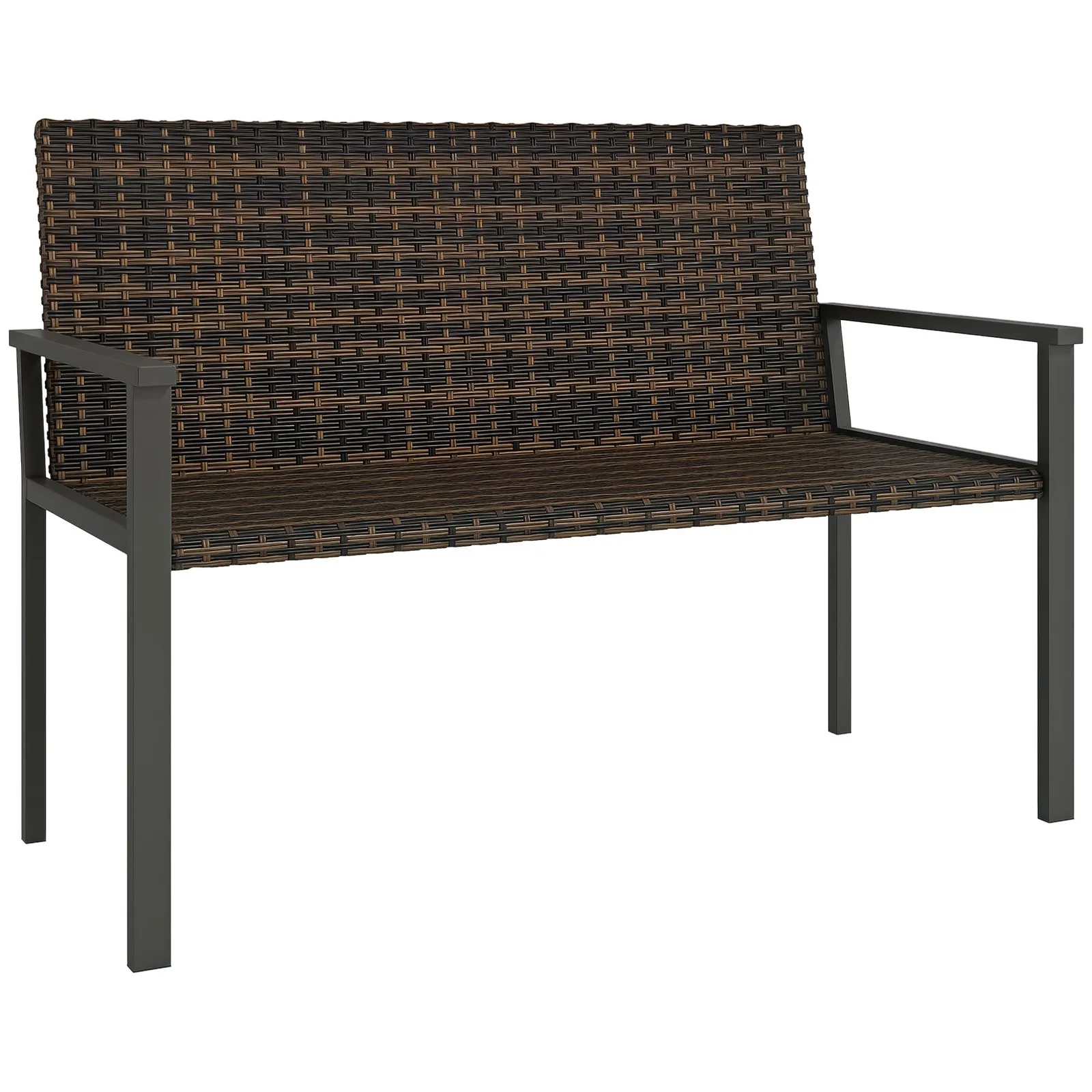 OUTSUNNY Rattan Garden Bench Loveseat with Quick-Drying Padding in Brown 2