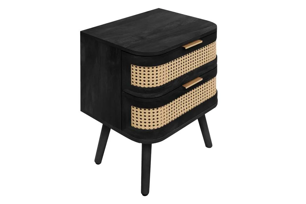 Birlea Pair of Rattan Bedside Cabinet 2 Drawer Black Sark Side Table 4