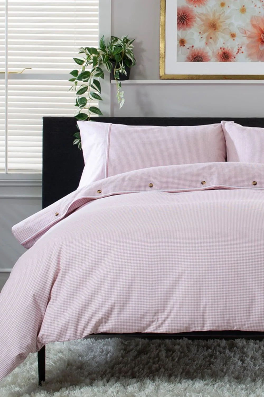 The Lyndon Company Gingham Duvet Cover Set - Soft & Breathable Cotton with Double Piped Edges in Rose 3