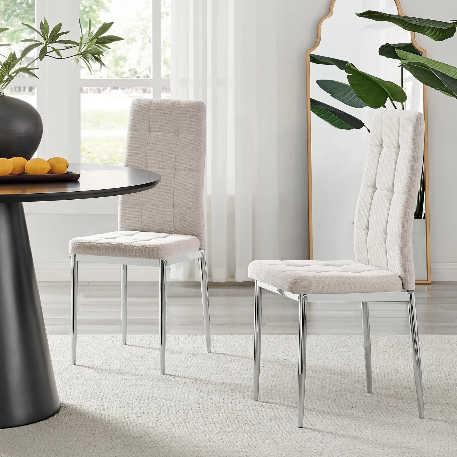 FurnitureboxUK Set 2 Paloma Modern Fabric Dining Chairs On Silver Legs in Cream