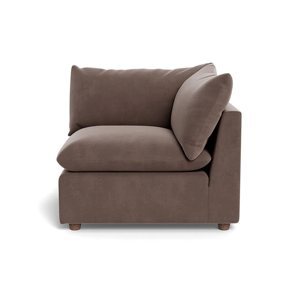 Heal's Astrid Corner Unit Smart Velvet Mouse Walnut Stained Beech Feet 1