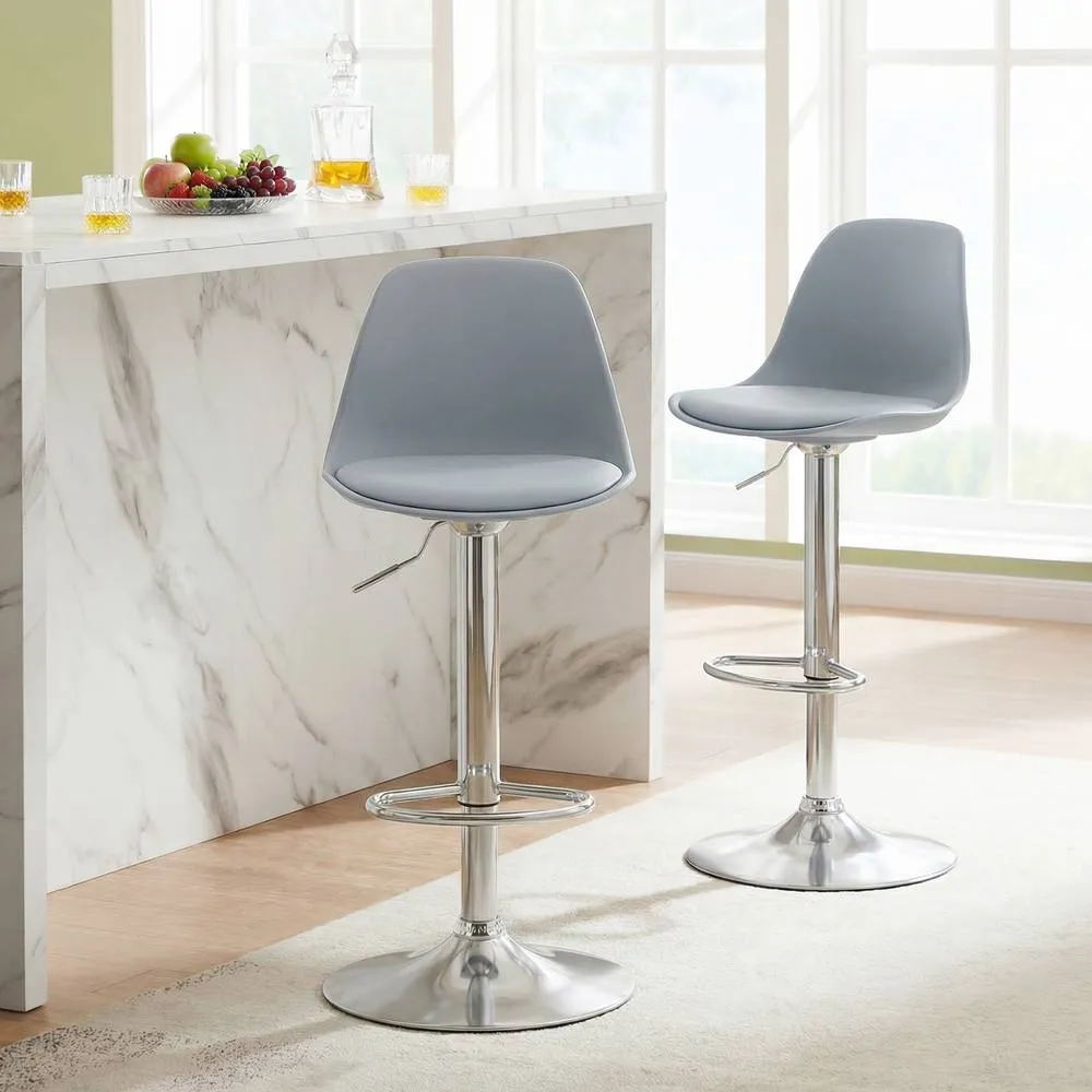 Costway 2PCS Bar Stools Faux Leather Counter Height Chairs w/ Low Backrests in Grey