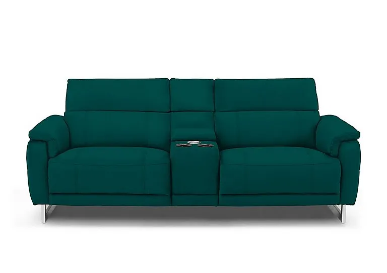 Moet 3 Seater Fabric Power Recliner Sofa with Telescopic Headrests and Smart Console - Opulence Teal