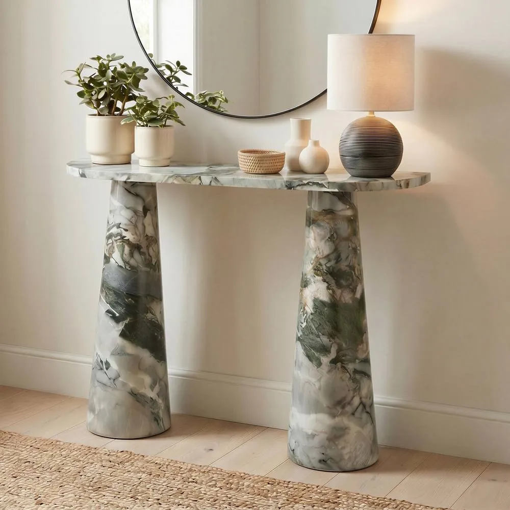 FurnitureboxUK Palma Marble Effect Console Table in Green 1