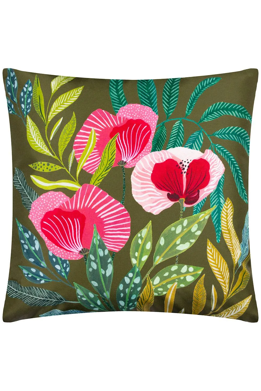 Wylder Nature House of Bloom Poppy Square Water & UV Resistant Outdoor Cushion in Olive