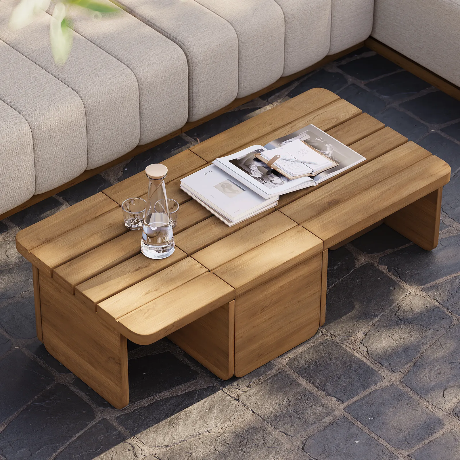Resaro Modular Teak Wood Patio Coffee Table for Outdoor & Indoor in Natural (400 mm High)