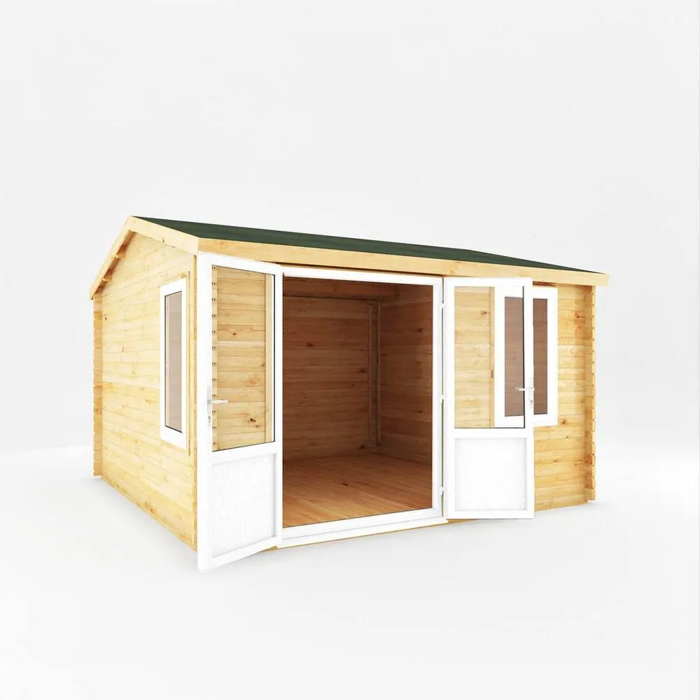 Mercia 4 x 4 m Home Office Elite Log Cabin with White UPVC Windows & Doors in Light Tan 2