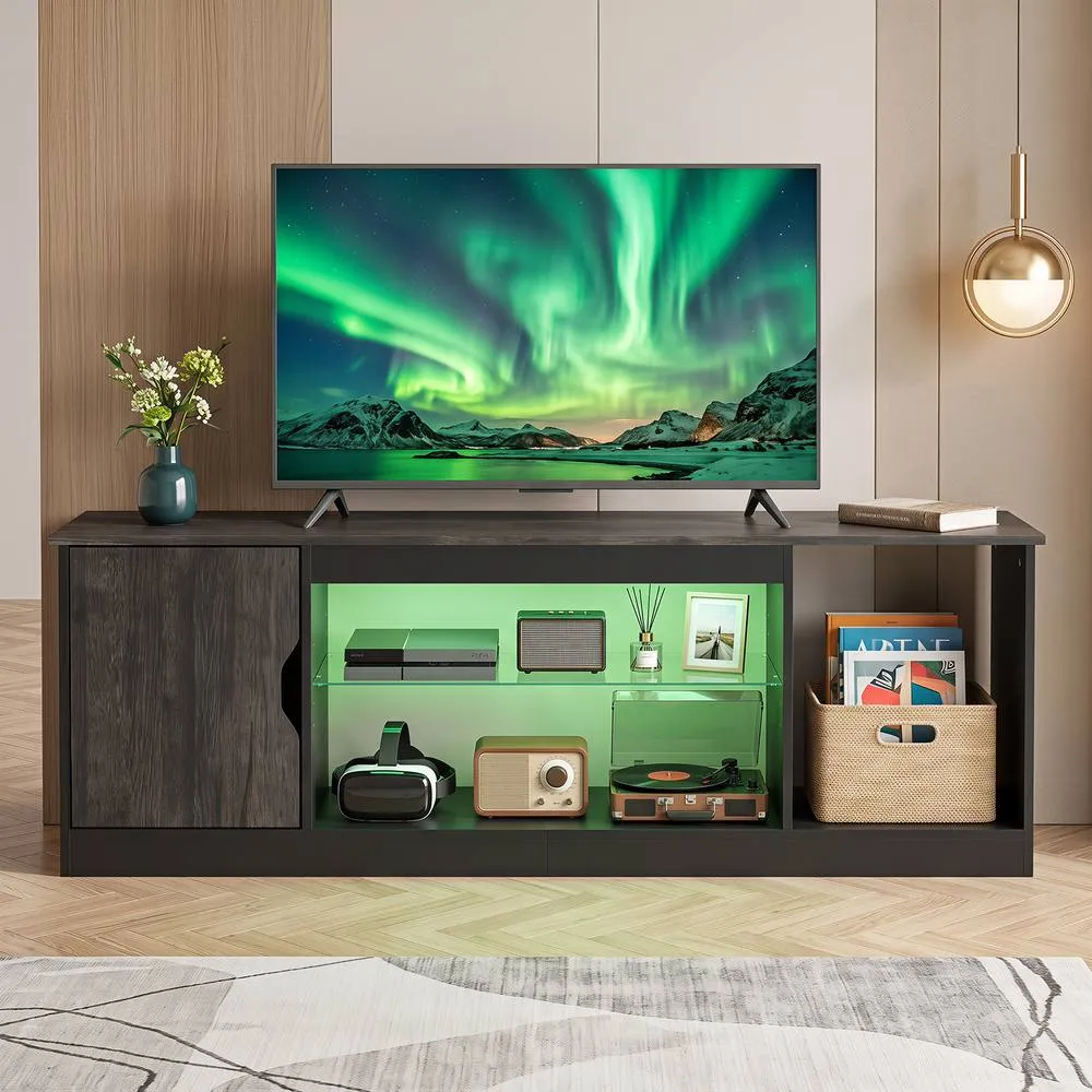 Costway TV Stand with LED Light Strip for TVs up to 65 in Black 3