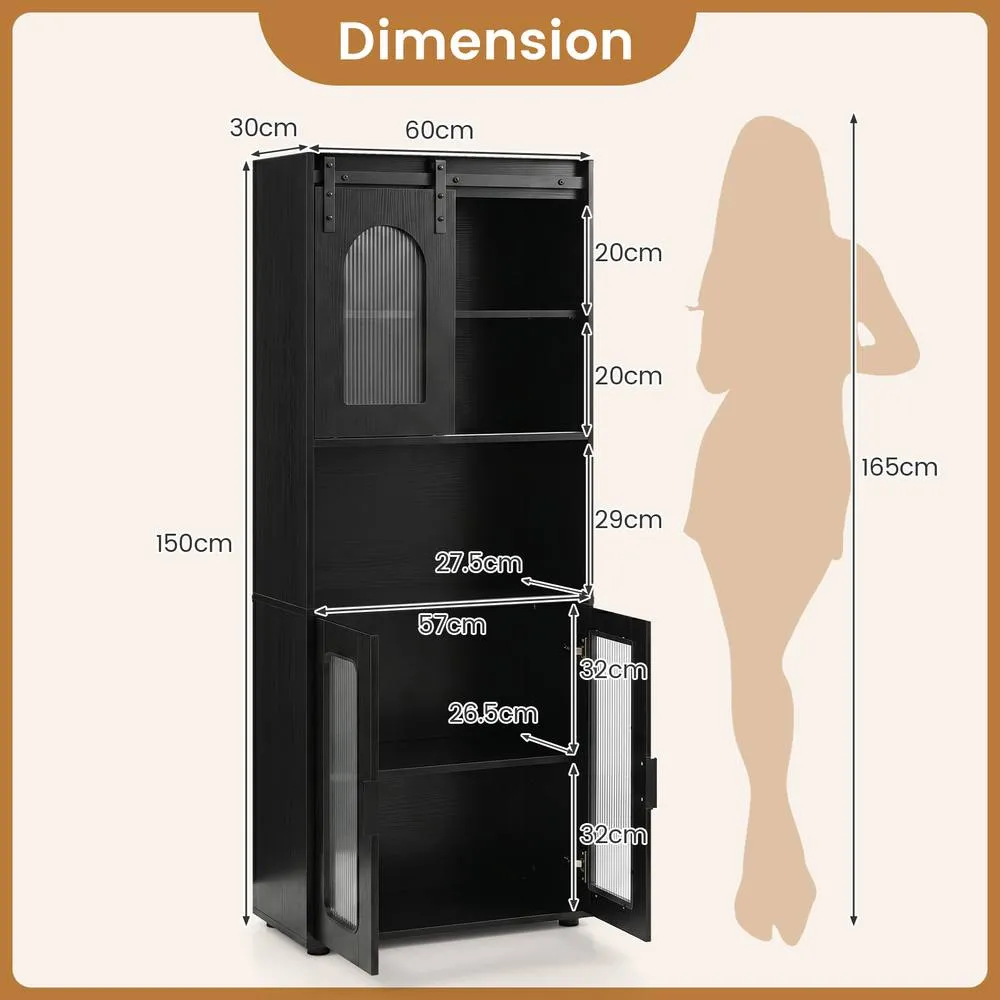Costway Farmhouse Bathroom Floor Cabinet Sliding Barn Door Shelves in Black 2