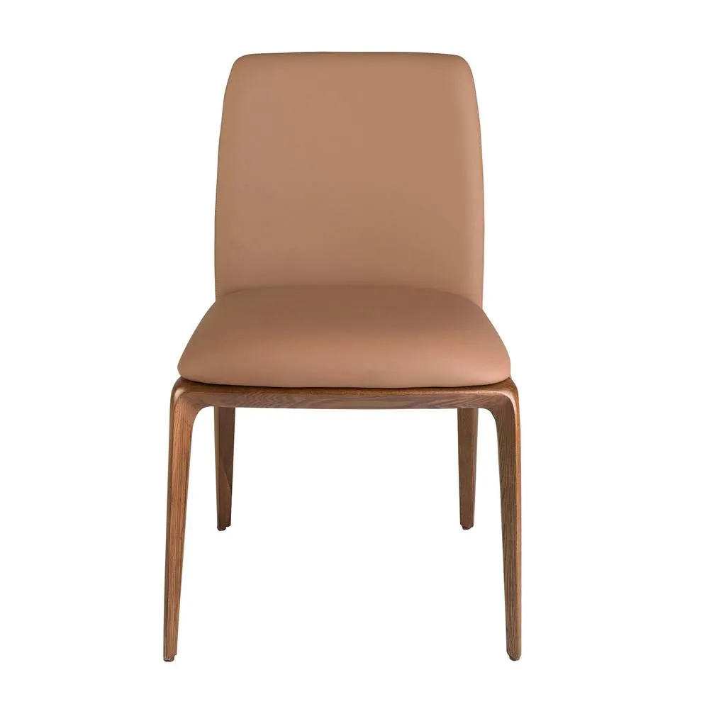Angel Cerda Brown Leatherette Dining Chair with Walnut-Coloured 2