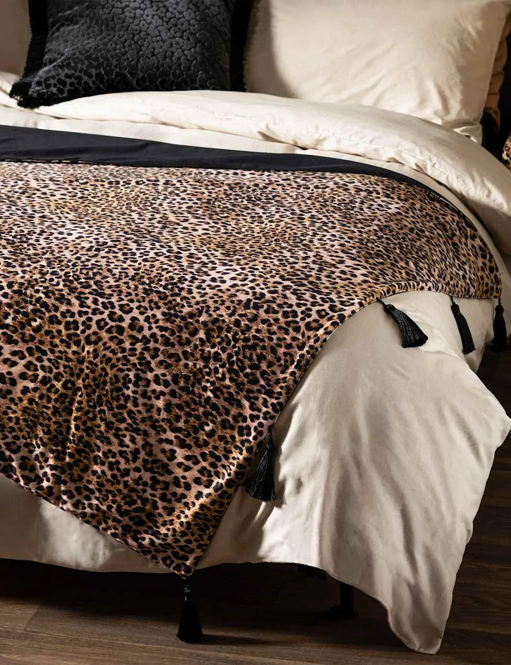 Rockett St George Velvet Leopard Love Tasselled Throw Black Mix