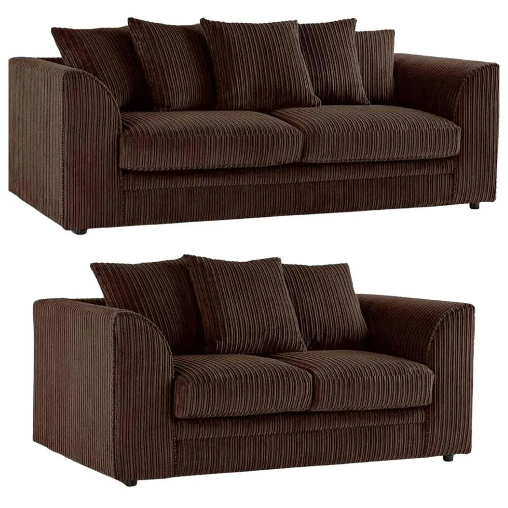 Bliss Furniture Jumbo Cord Scatter Back 3+2 Sofa Set in Dylan Brown