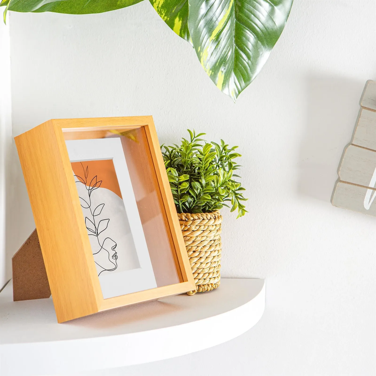 Nicola Spring 3D Deep Box Photo Frame - 5 x 7" with 4 x 6" Mount - Light Wood in White 5