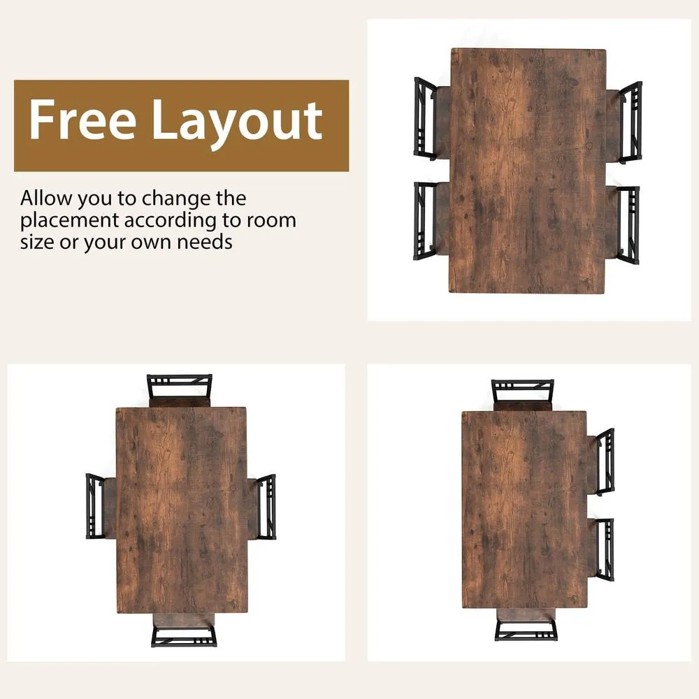 Costway 5 Pcs Dining Table Set Industrial-Style Kitchen Table & 4 Chairs in Brown 5