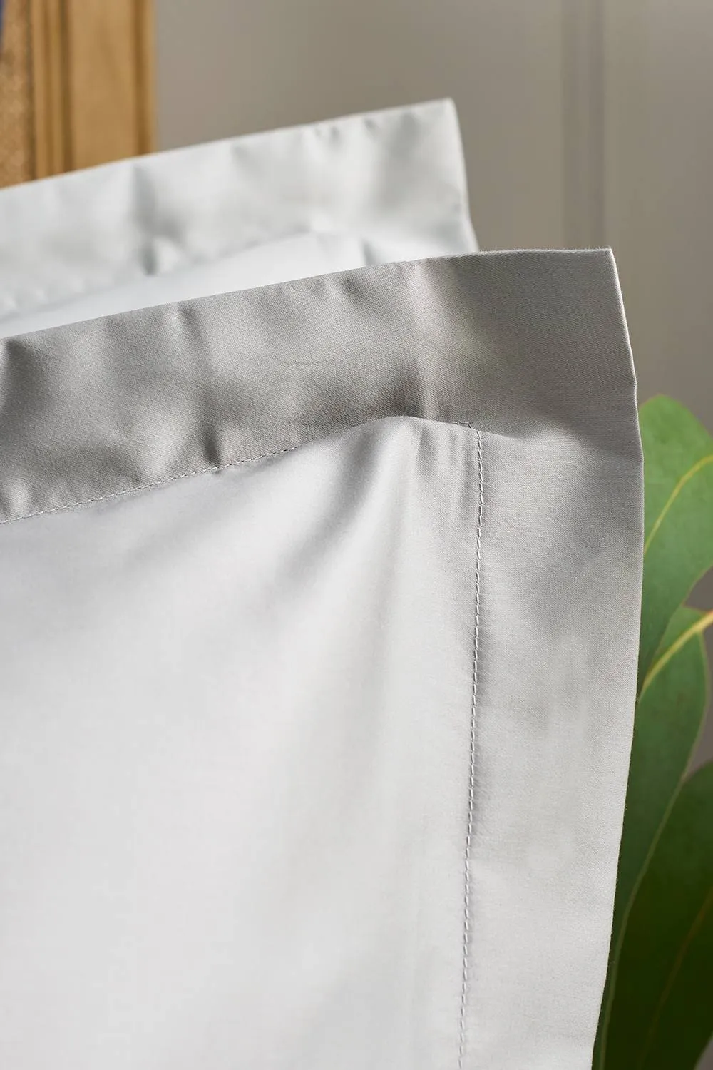 CHRISTY 400TC Luxury Cotton Sateen Plain Dye Oxford Pillowcases Pair in Pale Grey 3