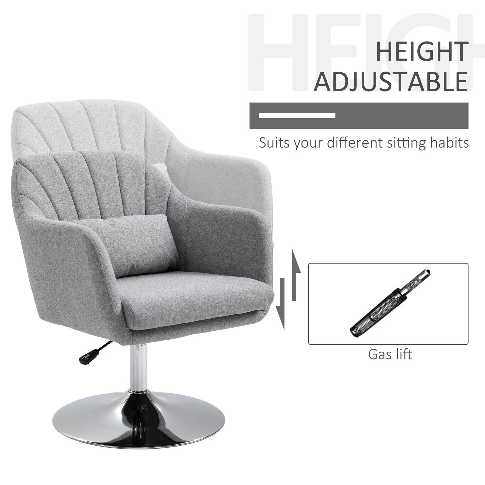 HOMCOM Stylish Retro Linen Swivel Tub Chair Steel Frame Cushion Seat in Light Grey 4