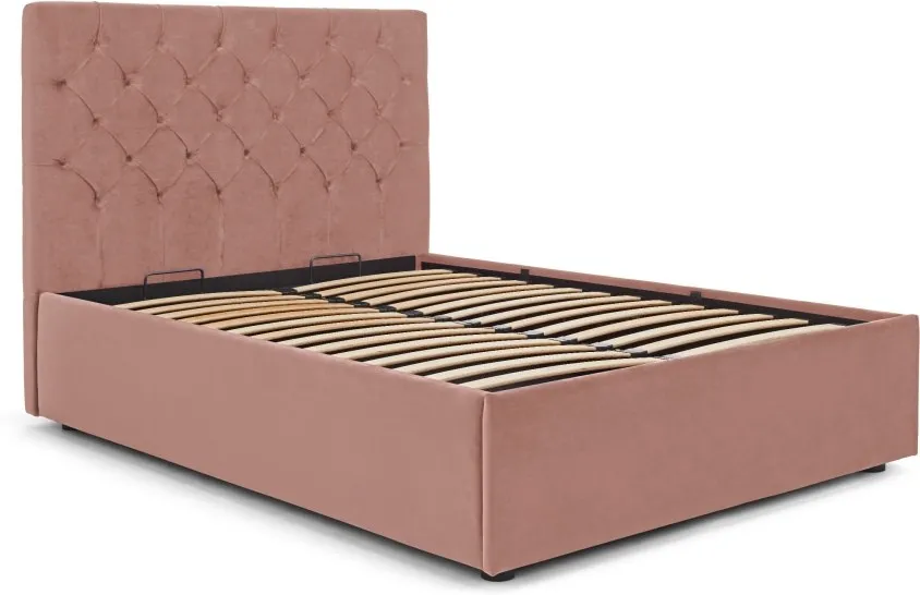 Skye Super King Size Bed with Storage, Blush Pink Velvet