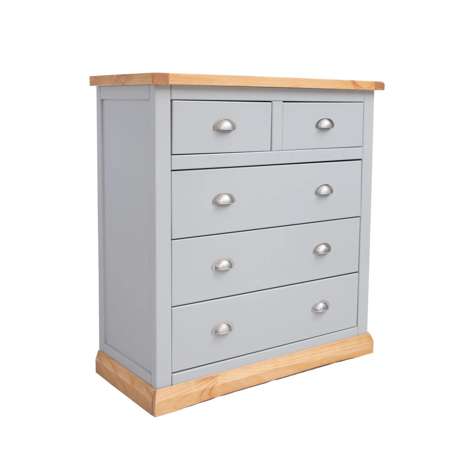 Cabinet Bits Bomporto 5 Drawer Chest of Drawers Chrome Cup Handle in Light Grey 2