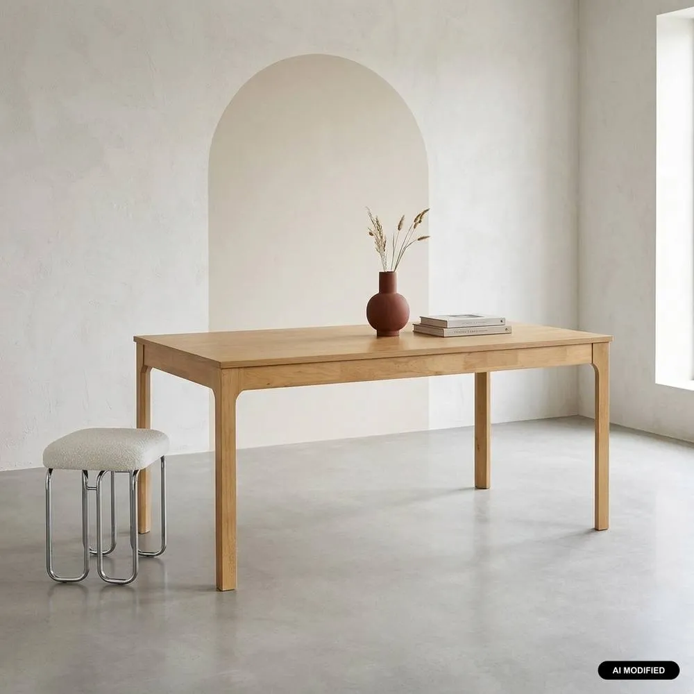 sweeek Dining table rectangular extendable with rubberwood & oak veneer in Beige 1