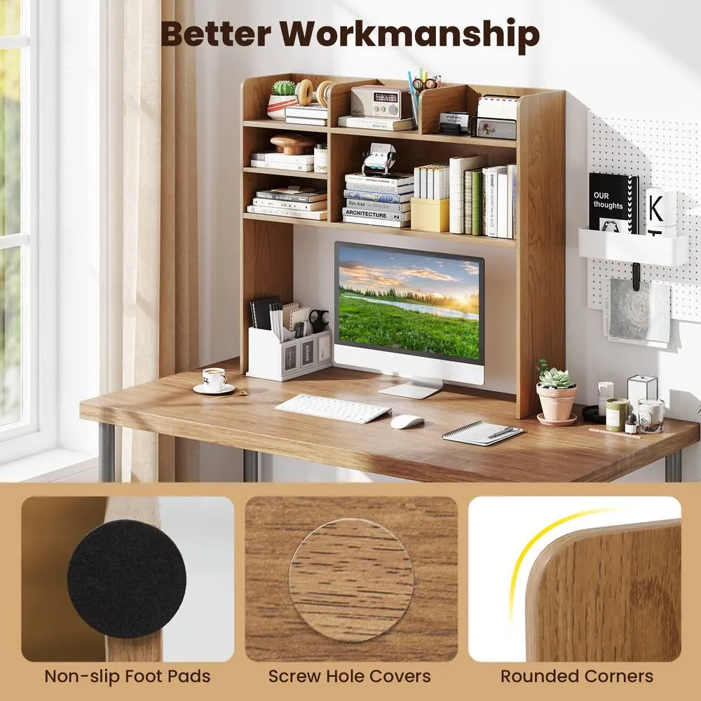 Costway Desktop Bookshelf Desk Hutch Shelf for Computer Monitor in Natural 6