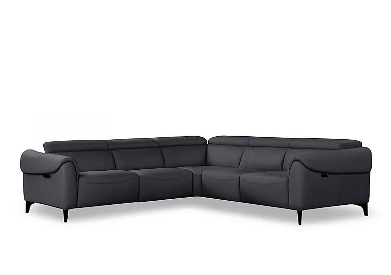 Nicole Large Leather Power Recliner Corner Sofa with Power Headrests and Power Lumbar - Torello Blu