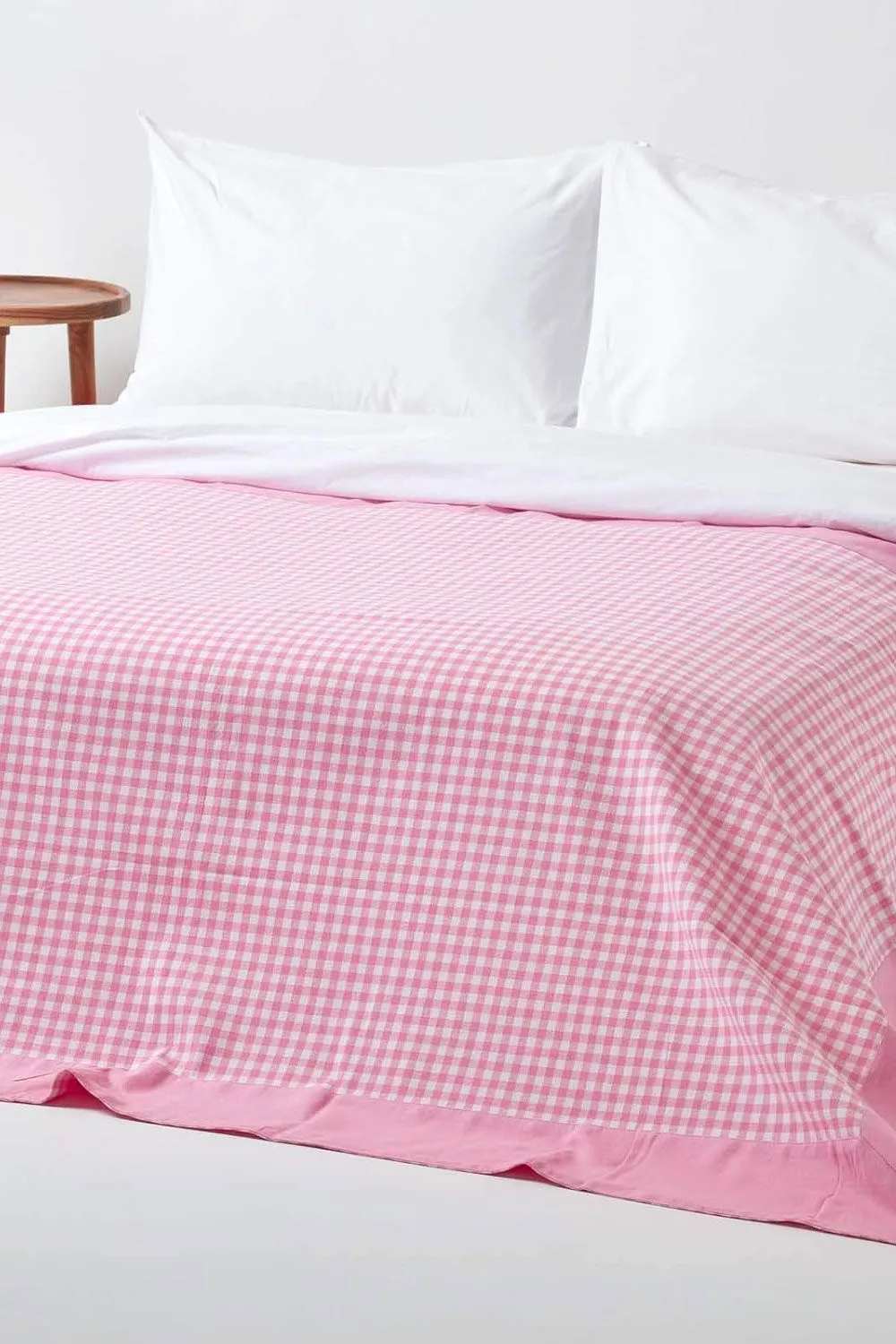 Homescapes Cotton Gingham Check Throw in Pink