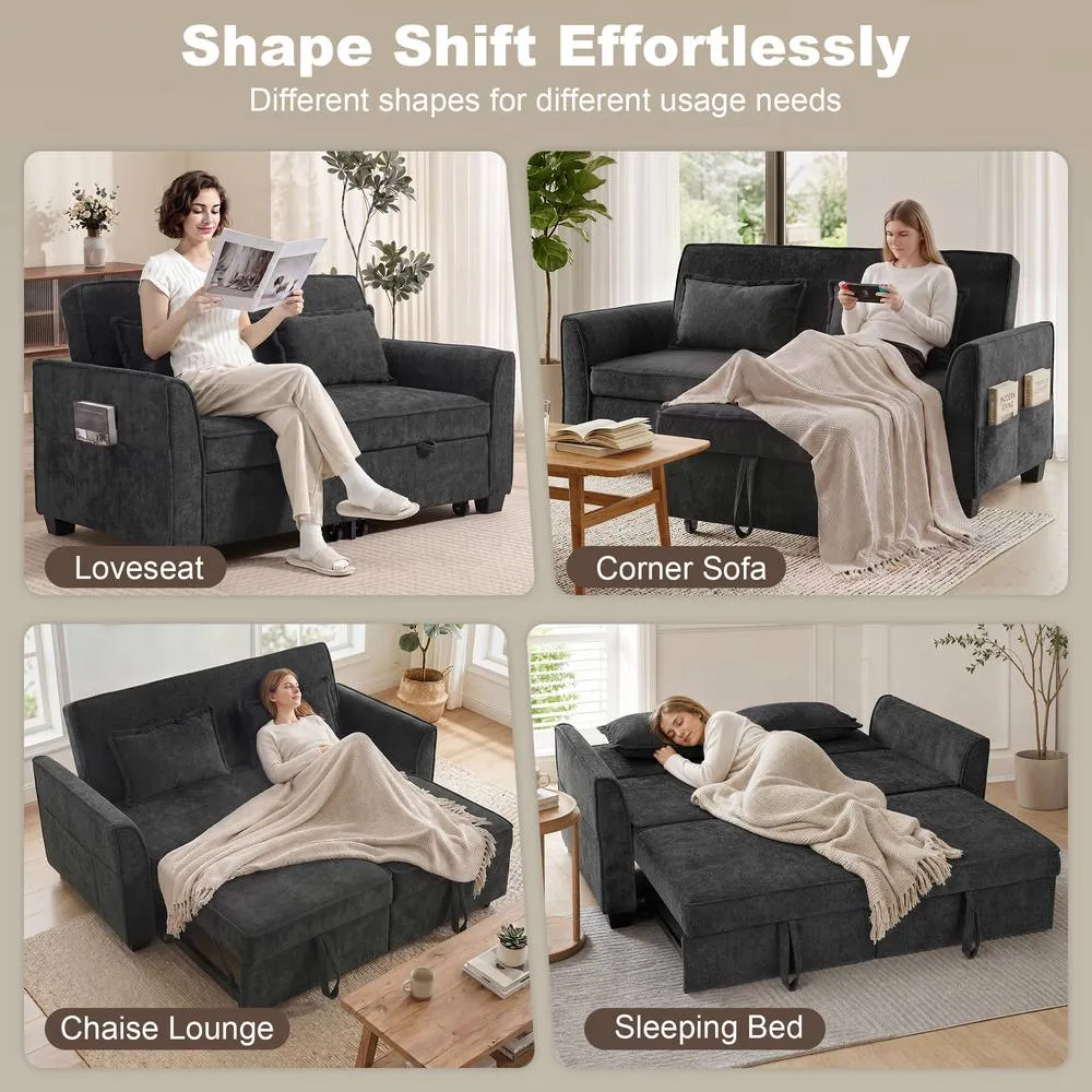HOMCOM 2 Seater Sofa Bed, 4-in-1 Convertible Pull Out Sleeper Sofa, Black 4