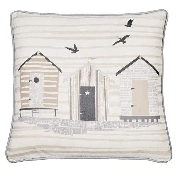 Beach Huts Outdoor Cotton Square Filled Cushion 3
