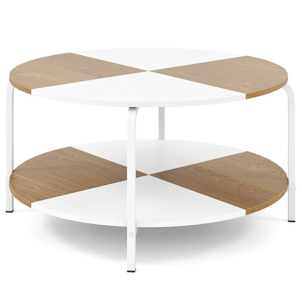 Costway 2-Tier Coffee Table w/ Shelf Round Cocktail Center Table Side Table 4