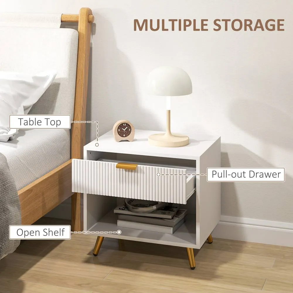 HOMCOM Nightstands Set of 2 with Drawer, Open Compartment & Handle, White 6