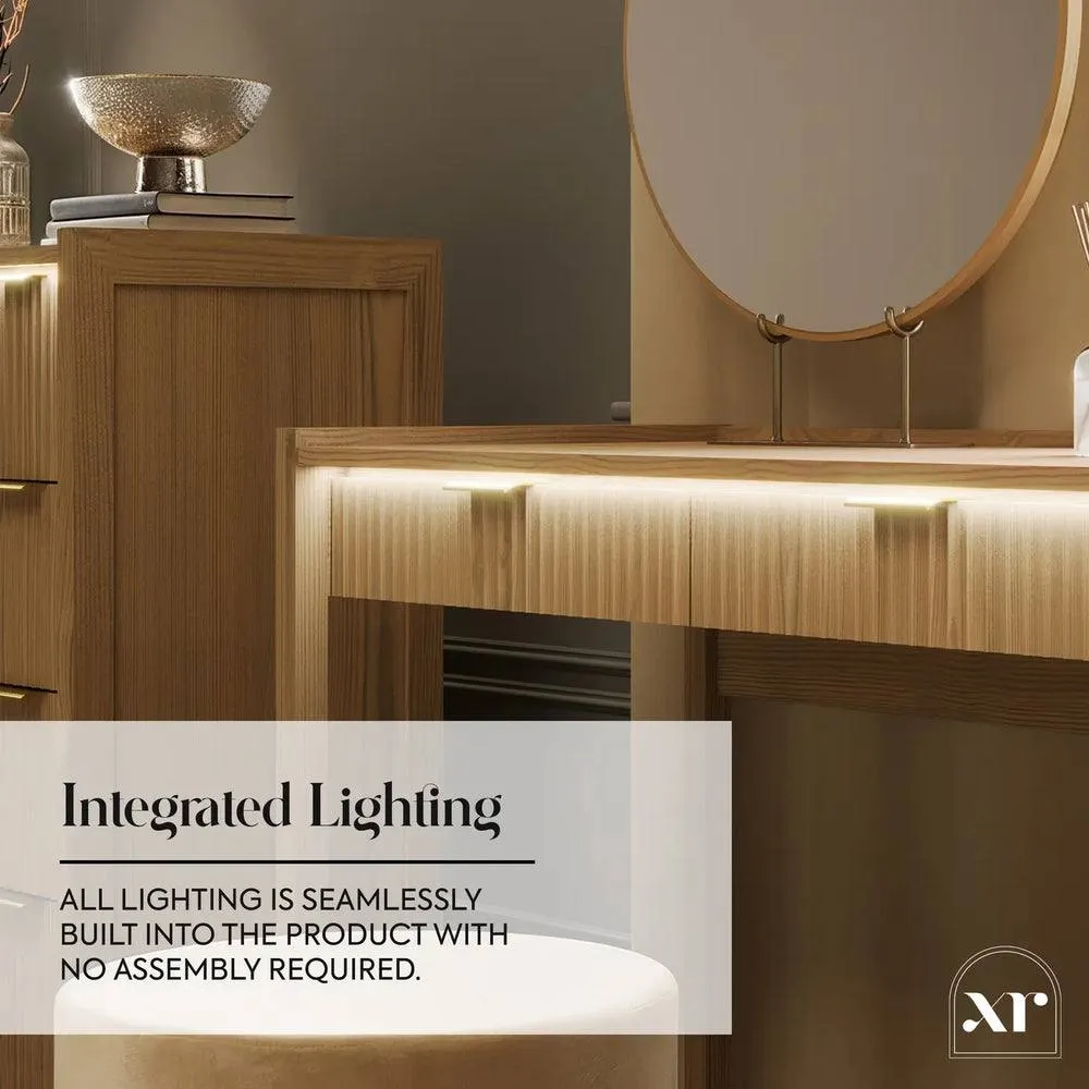 X Rocker XR Living Dak ota Dressing Table with 2 Drawers & LED Lights - Oak in Light Oak 3