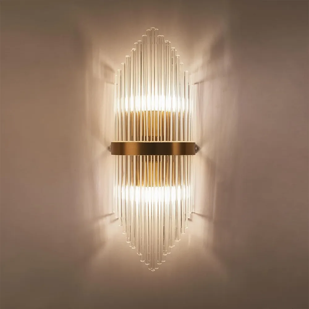 Striaged Gold Glass Wall Sconce Metal Vanity Wall Light for Bathroom