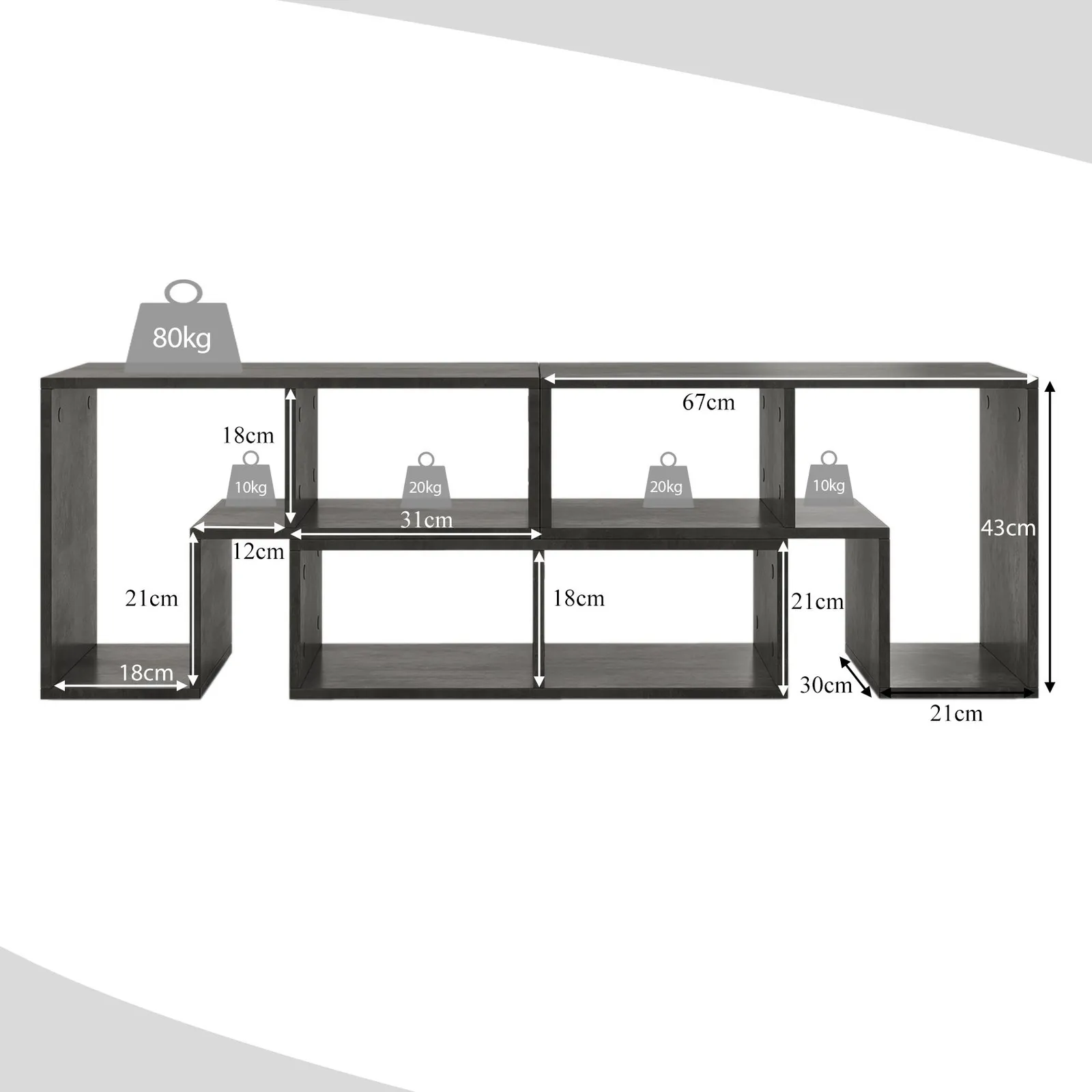 Costway 3 Pieces Adjustable TV Console Stand Modern Entertainment Center in Grey 2