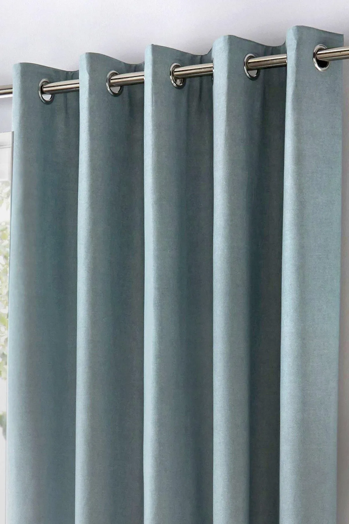 Fusion 'Sorbonne' 100% Cotton Light Filtering Plain Dyed Eyelet Curtains in Duck Egg Blue 2