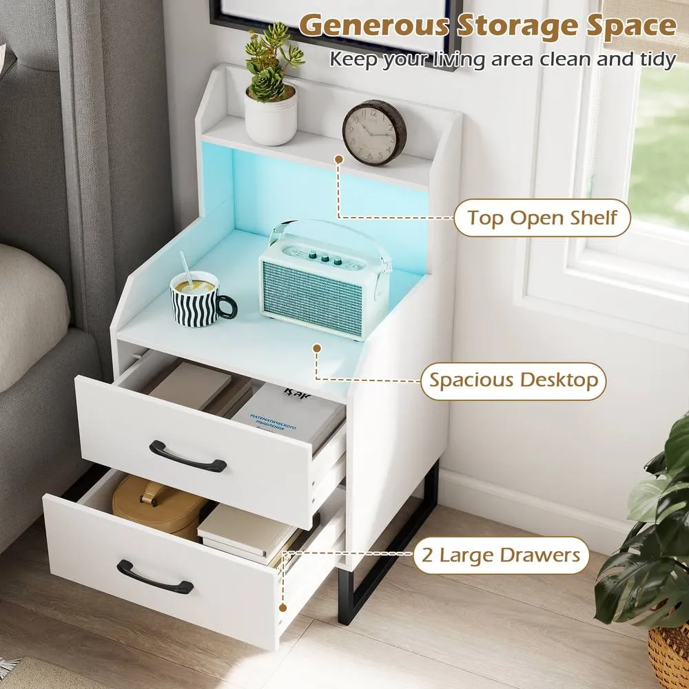 Costway Modern Bedside Table Nightstand with Built-in Charging Station in White 5