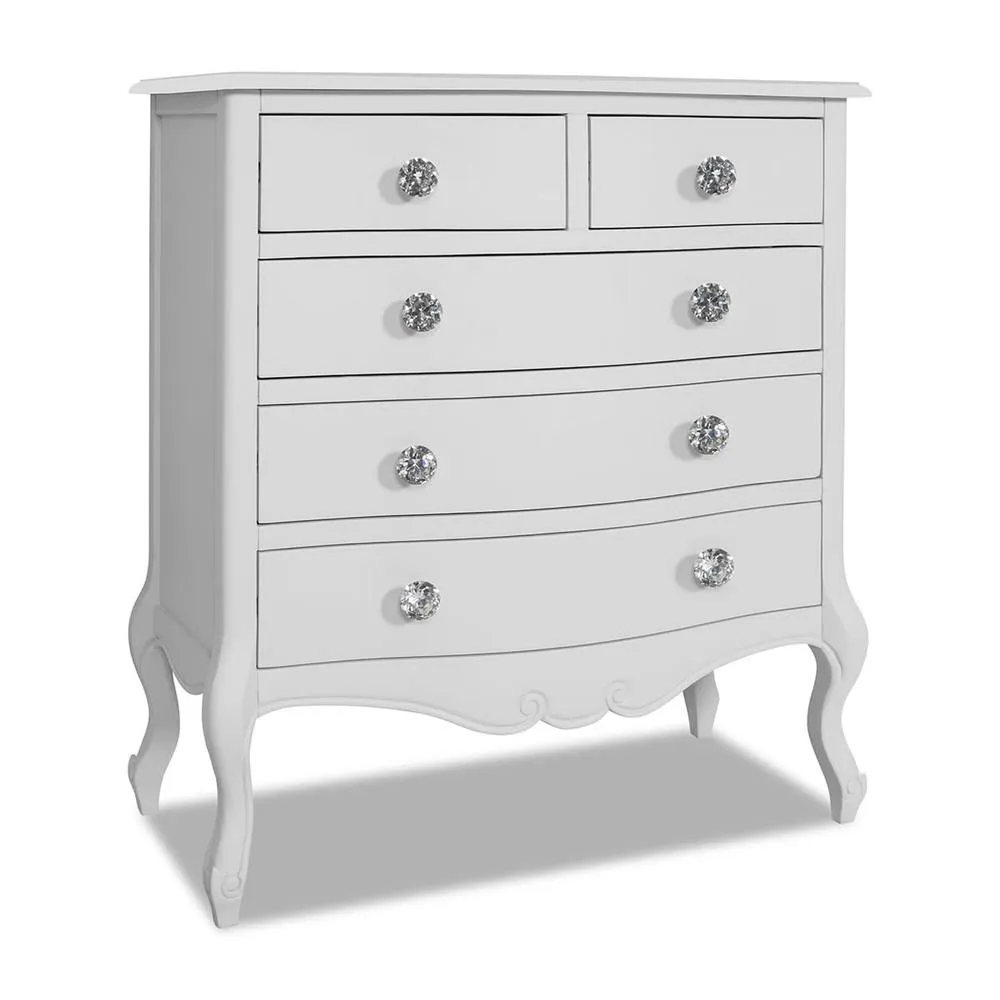 Statement Furniture Juliette Vintage Chic 2 Over 3 Chest of Drawers with Crystal Handles in White 5