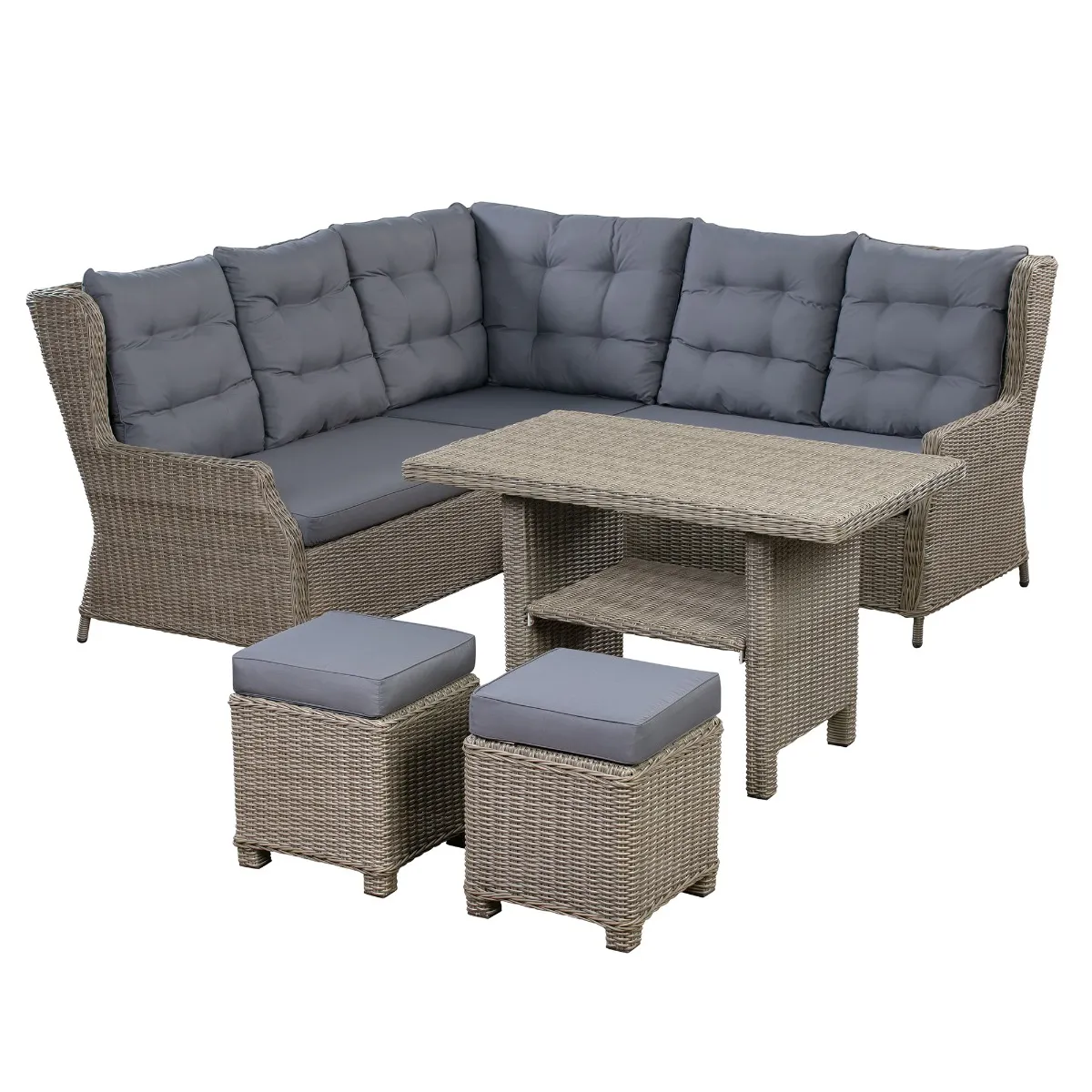 Southwold Corner Garden Dining Set with Rising Table in Natural Weave